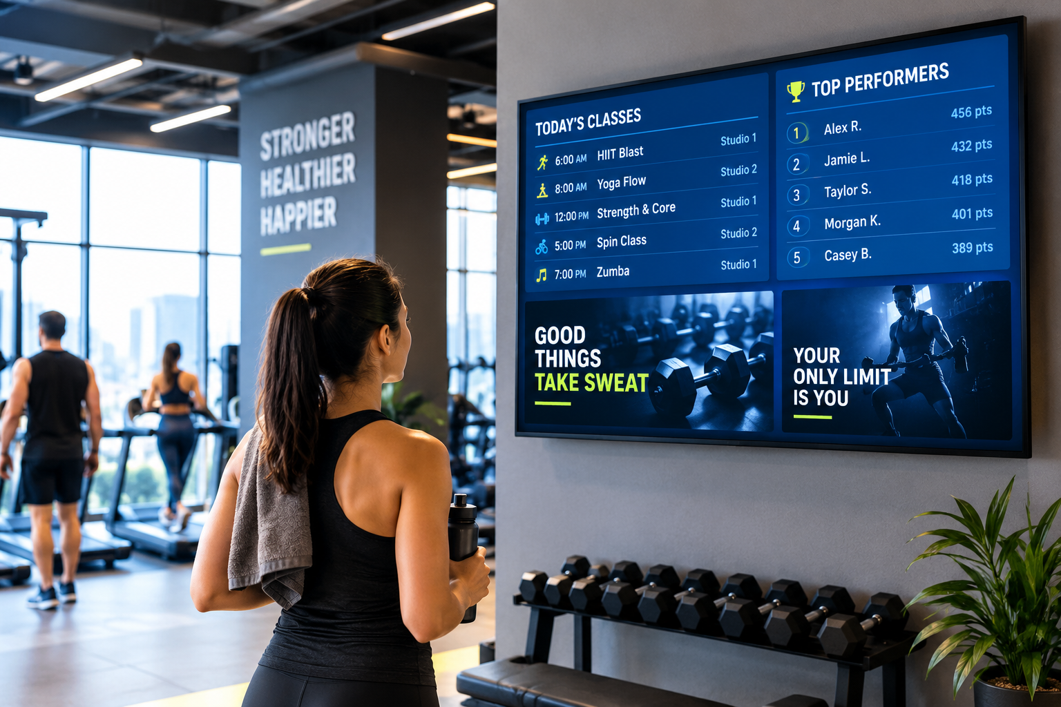 Digital Signage for Gym & Fitness Centers: Schedules, Leaderboards, and Vibes