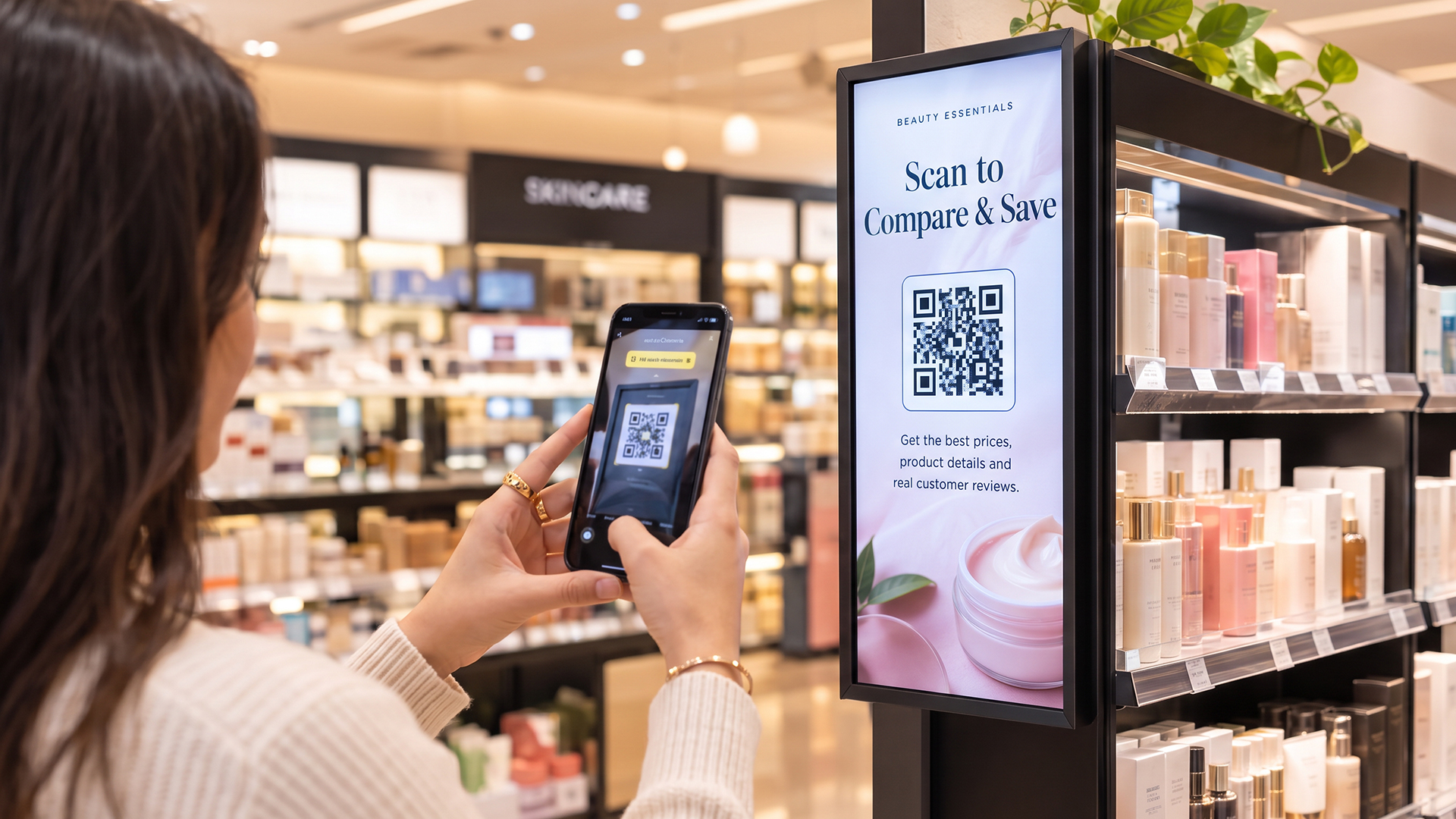 QR code displayed on a sleek   Disploy Digital Signage