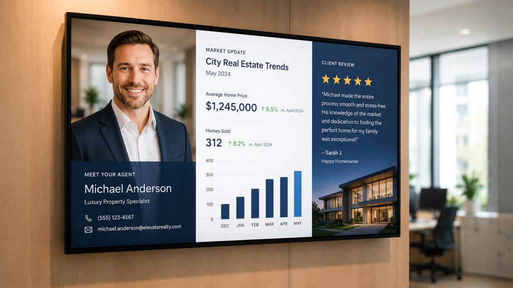 10 Real Estate Digital Signage Concepts for Effective Agency Branding 3 Real Estate DigitalSignage